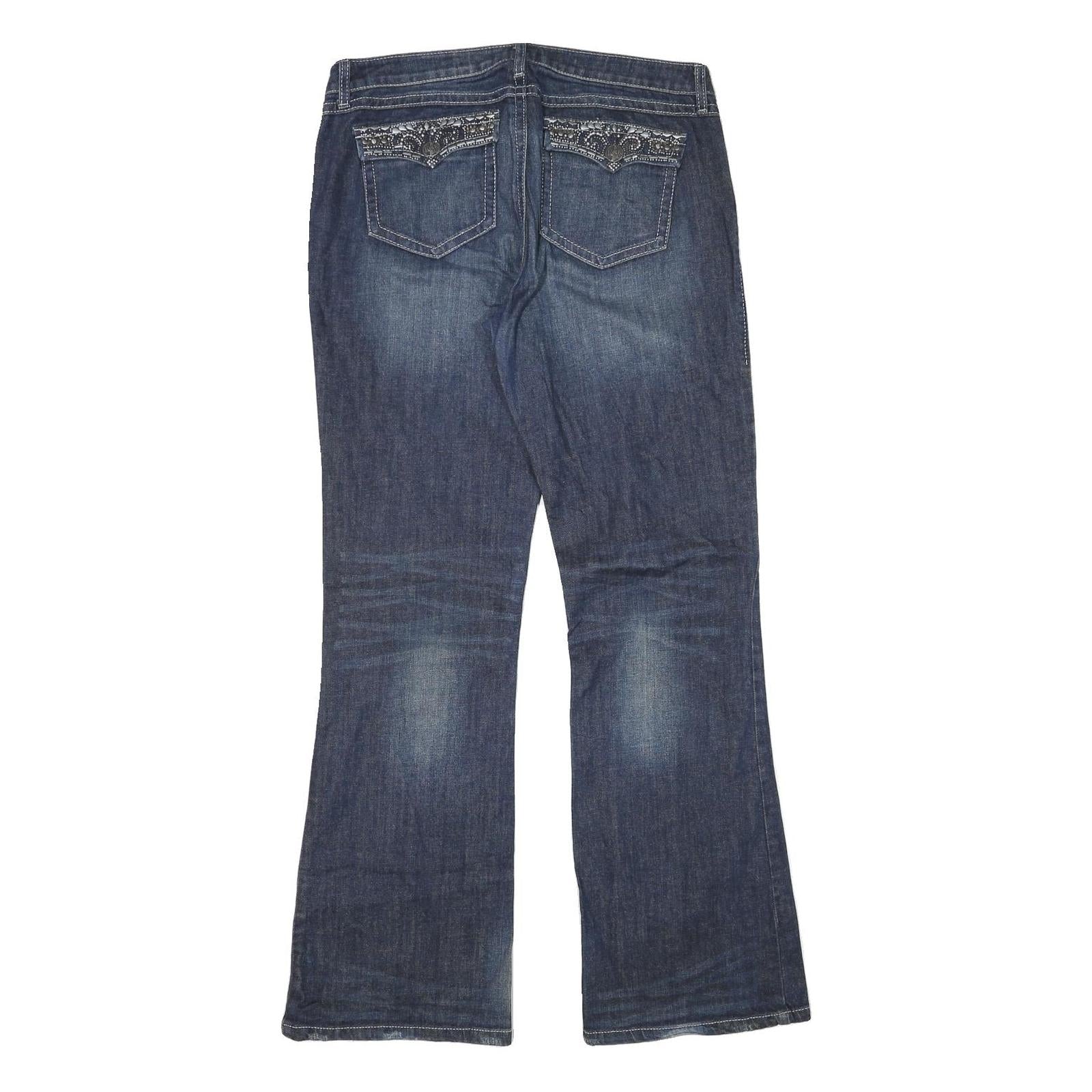 ROCK Womens Blue Regular Flared Denim Medium W34 L34 Zip Cotton Blend Jeans