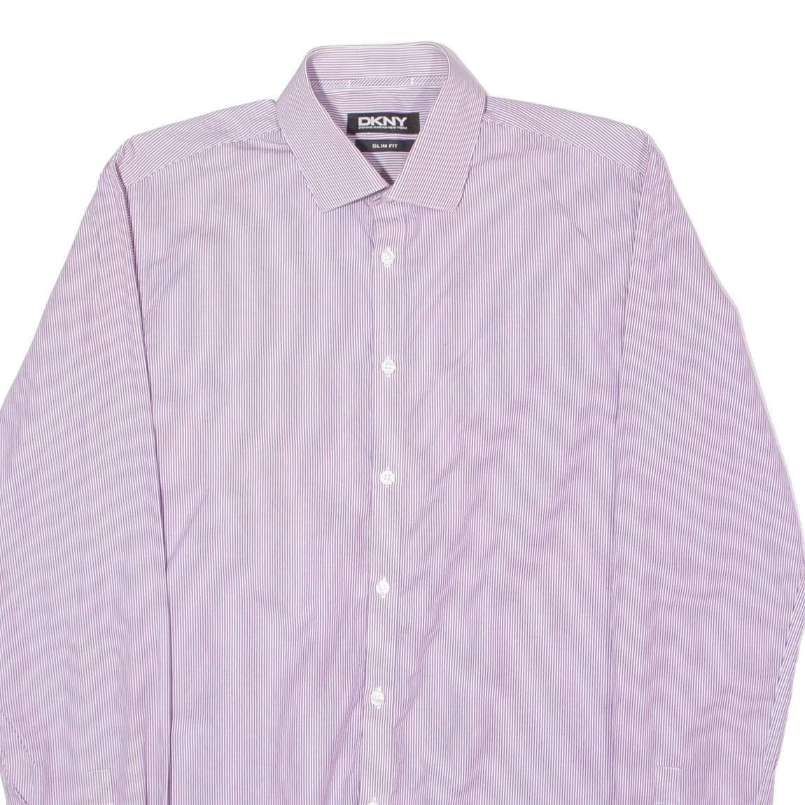 DKNY Slim Fit Mens Shirt Purple Striped Long Sleeve M