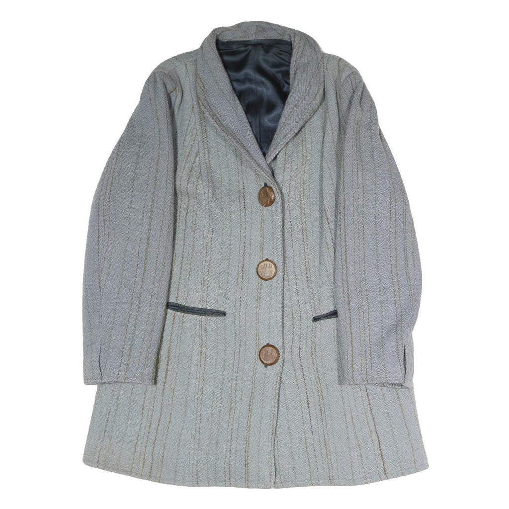 Womens Grey Button Jacket L Polyester Blend Plain Classic Tailored Coat