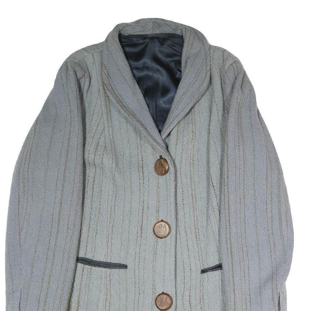 Womens Grey Button Jacket L Polyester Blend Plain Classic Tailored Coat