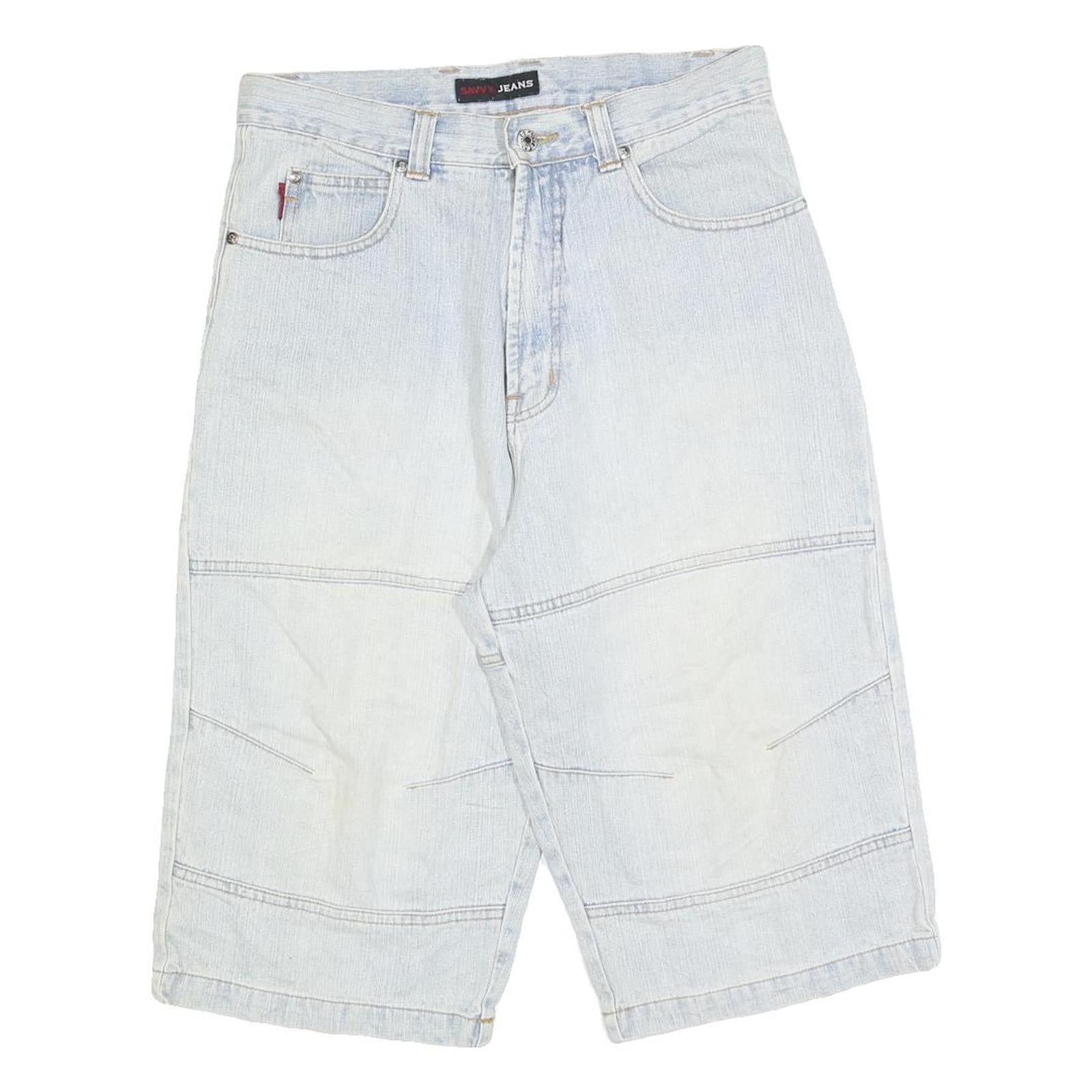 SAVVY JEANS Mens Light Blue Denim Casual Shorts M W32 Lightweight Cotton Blend
