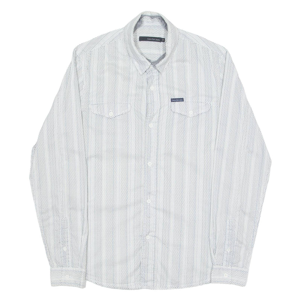 CALVIN KLEIN JEANS Mens Shirt White Spotted Long Sleeve M