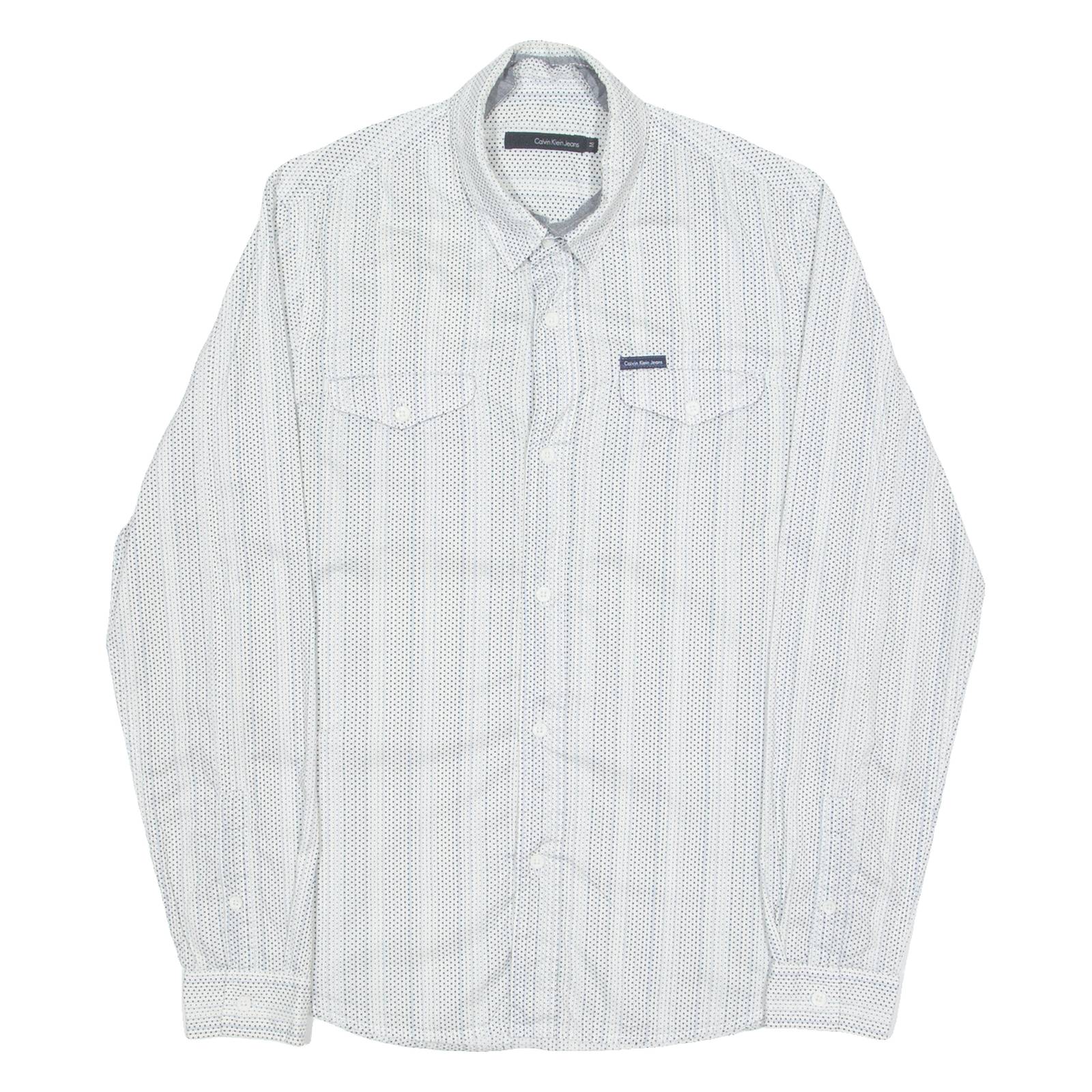 CALVIN KLEIN JEANS Mens Shirt White Spotted Long Sleeve M