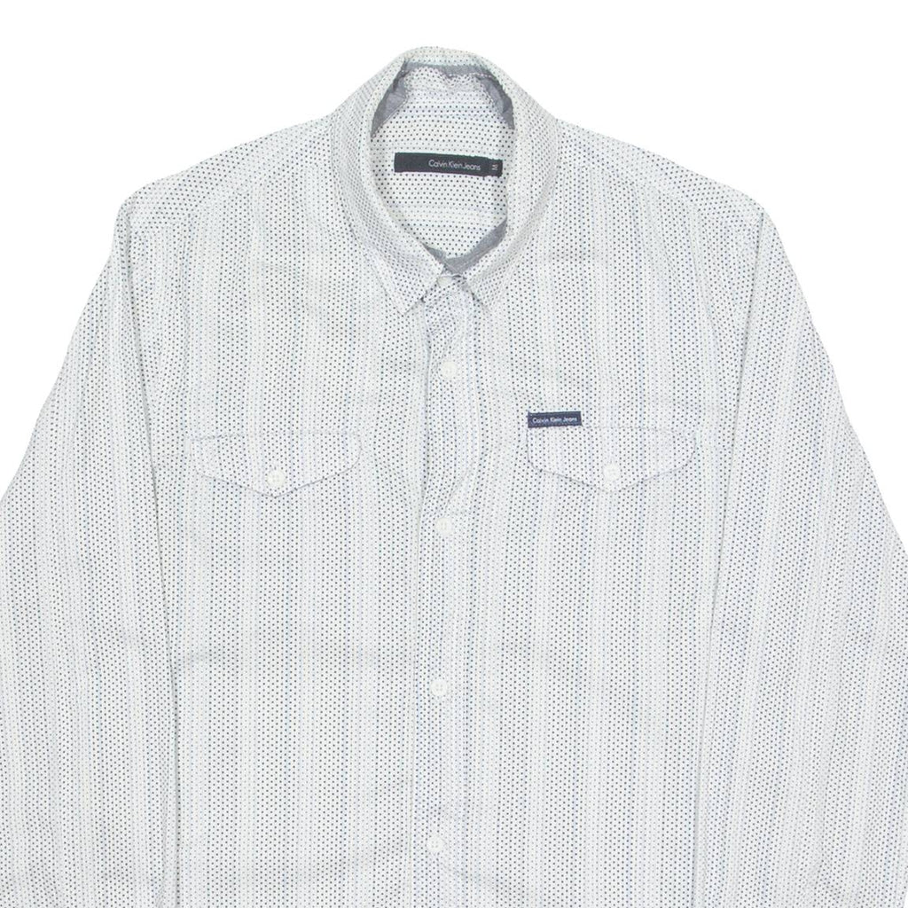 CALVIN KLEIN JEANS Mens Shirt White Spotted Long Sleeve M