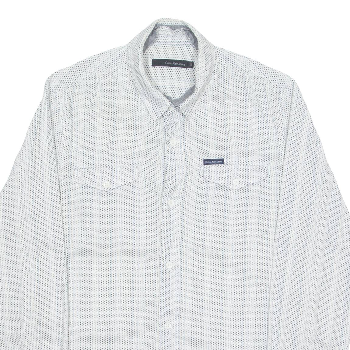 CALVIN KLEIN JEANS Mens Shirt White Spotted Long Sleeve M