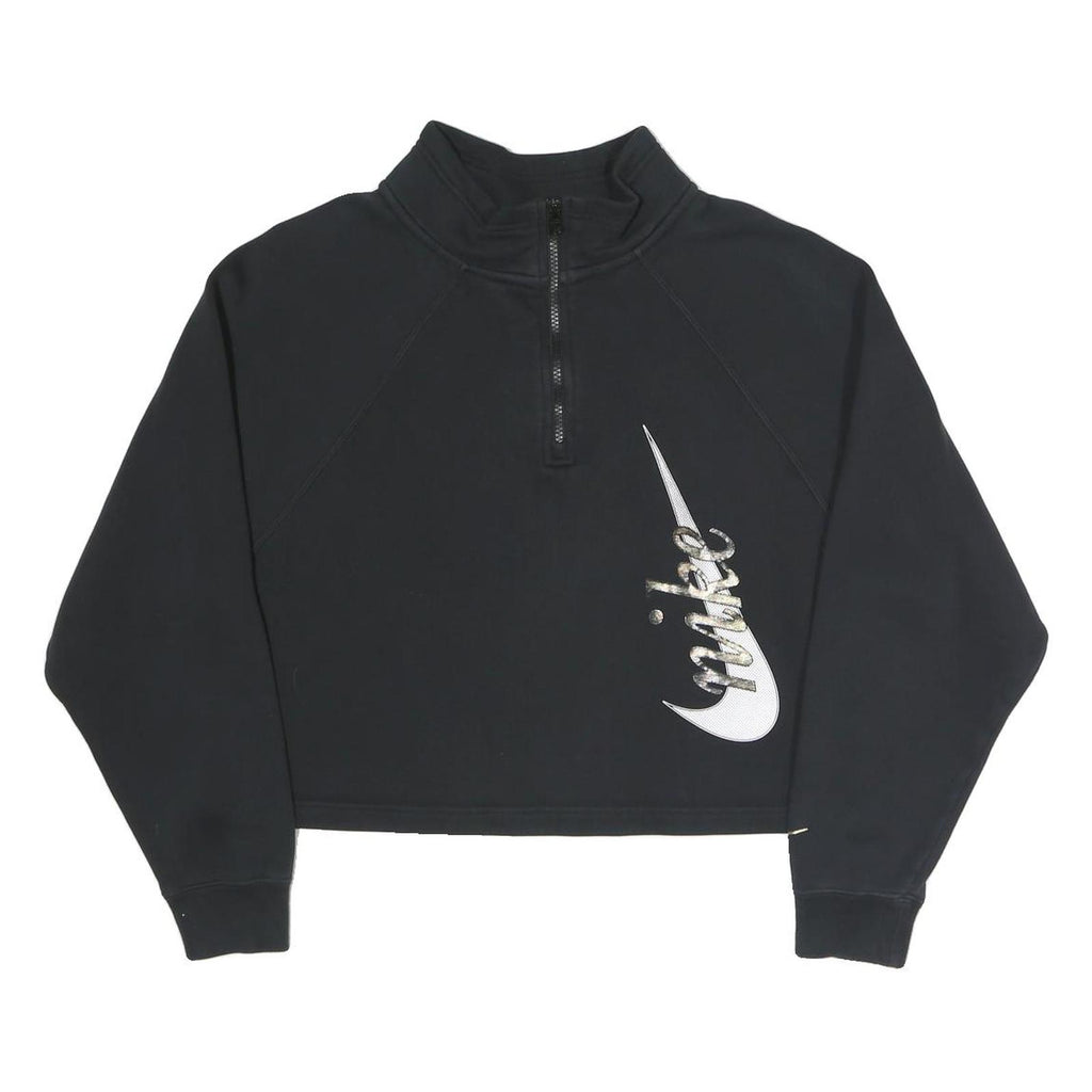 NIKE Womens Black 1/4 Zip M Cotton Blend Crop Sweatshirt Sportswear