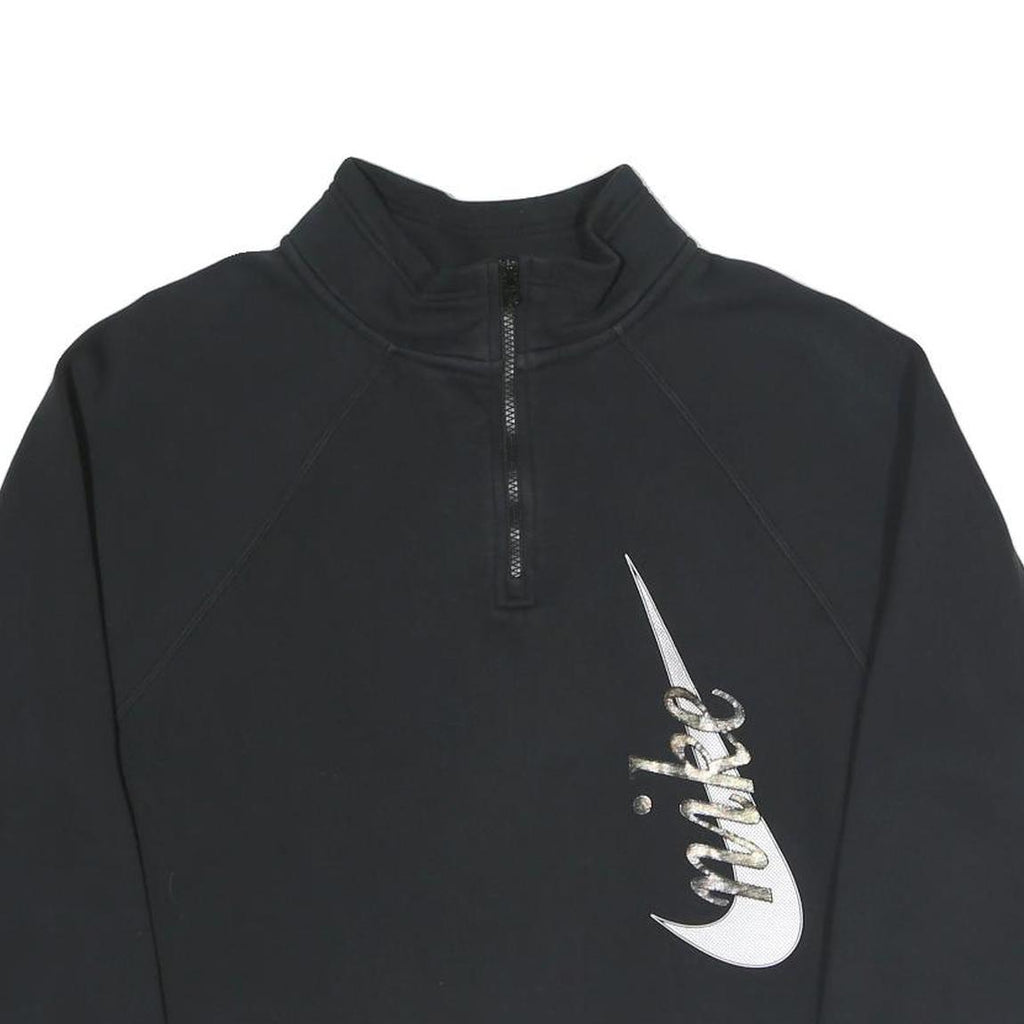 NIKE Womens Black 1/4 Zip M Cotton Blend Crop Sweatshirt Sportswear