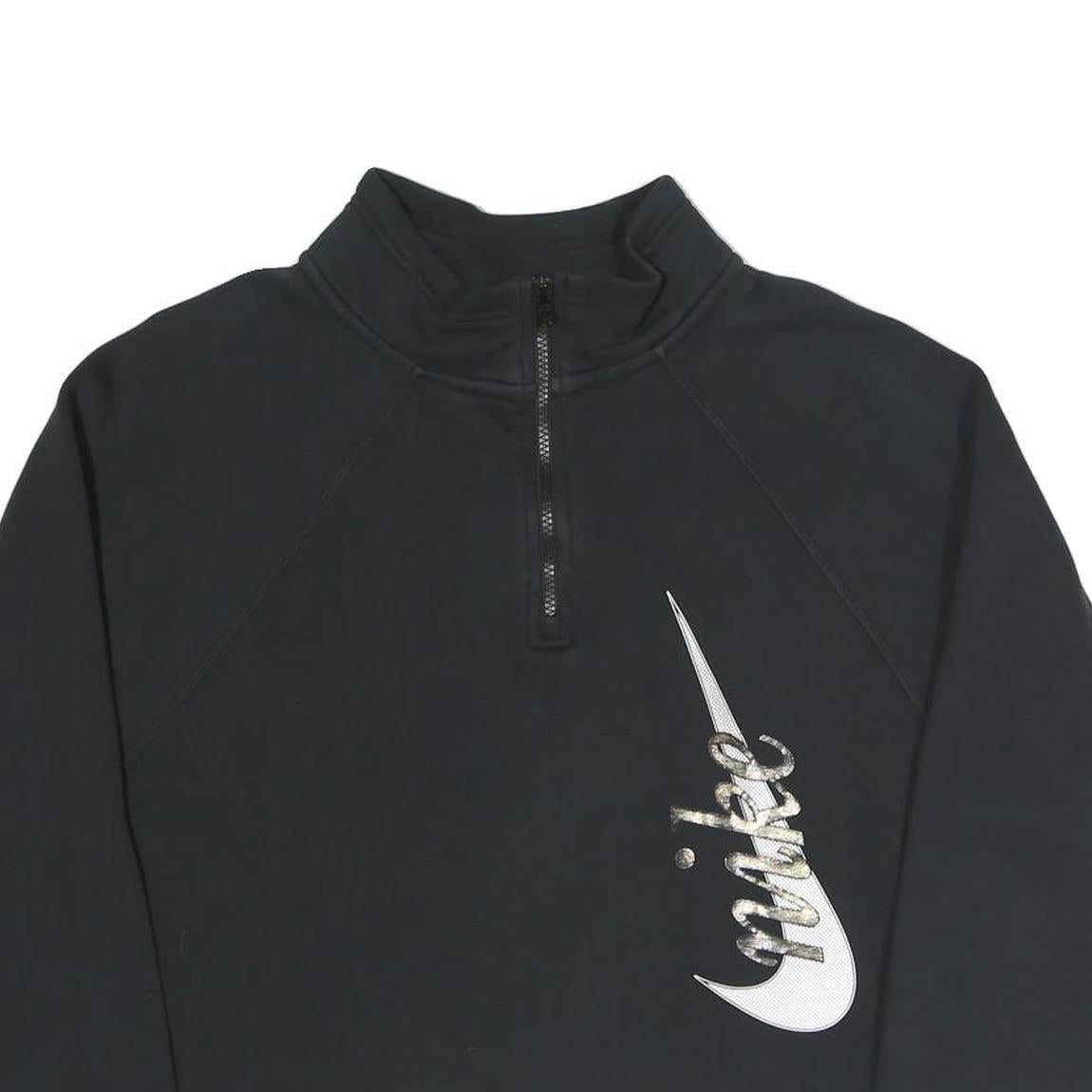 NIKE Womens Black 1/4 Zip M Cotton Blend Crop Sweatshirt Sportswear