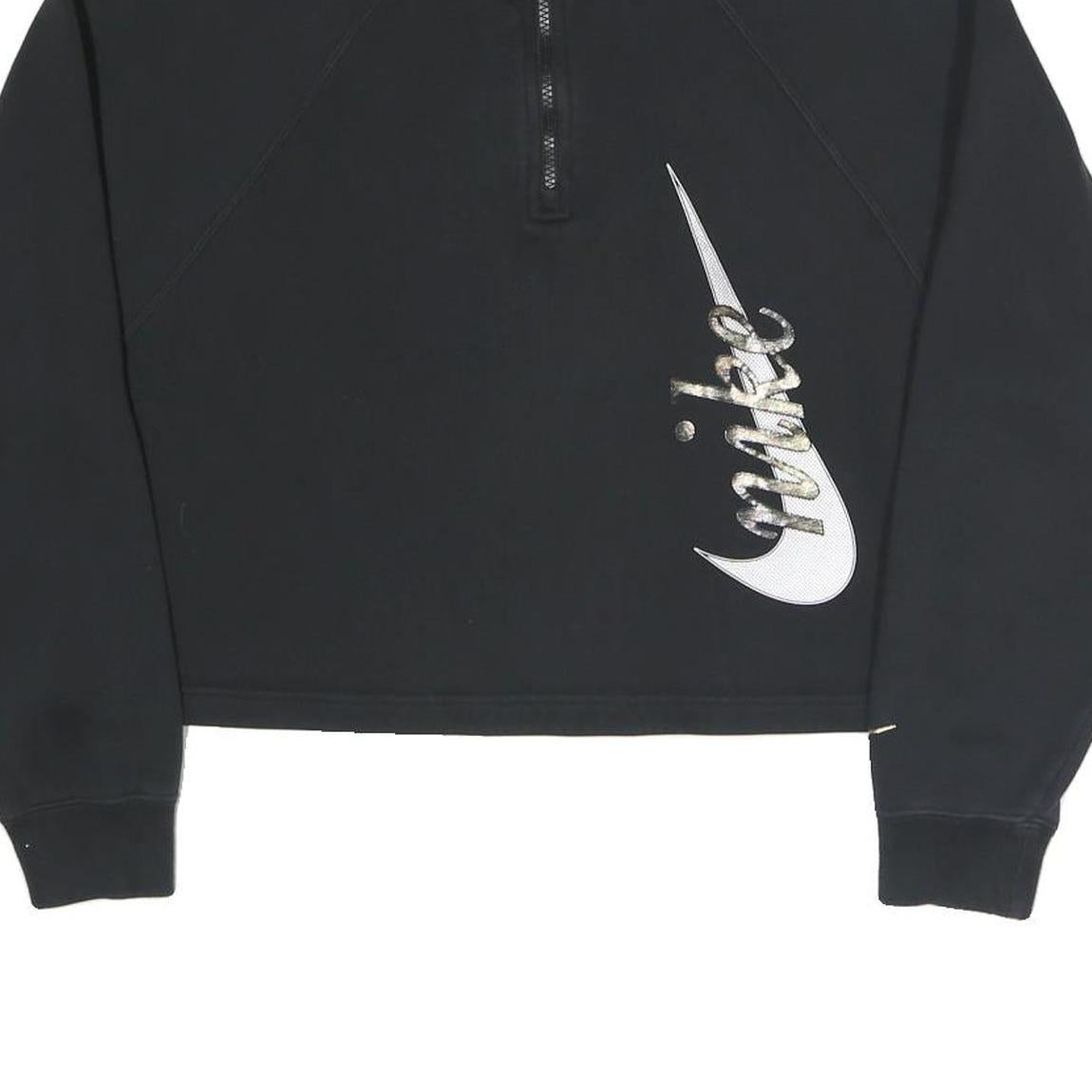 NIKE Womens Black 1/4 Zip M Cotton Blend Crop Sweatshirt Sportswear