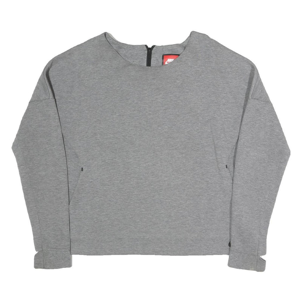 NIKE Womens Grey Sweatshirt Crew Neck L Cotton Blend Pullover Zip Back