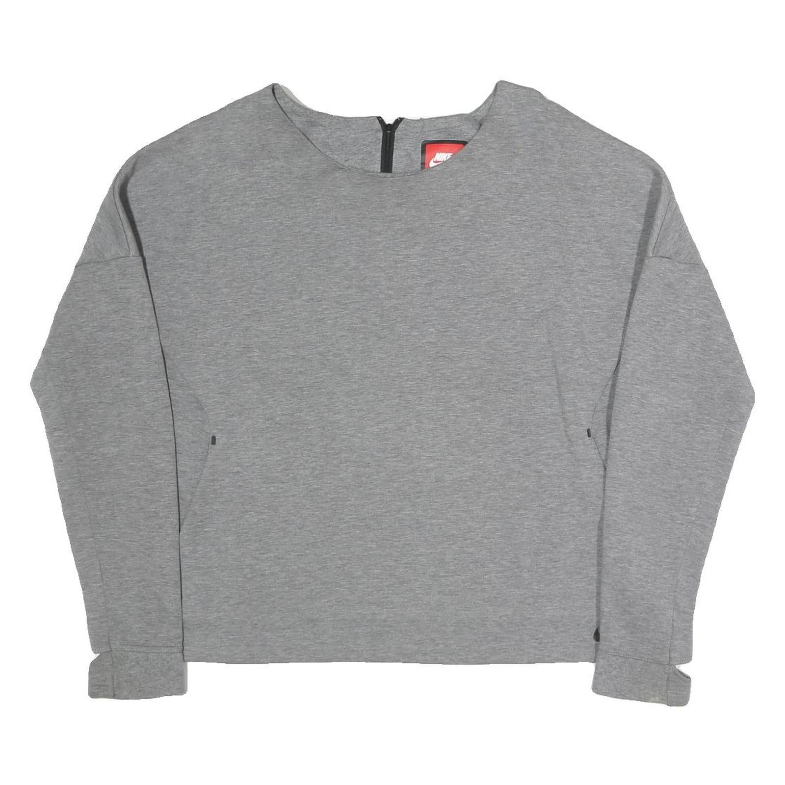 NIKE Womens Grey Sweatshirt Crew Neck L Cotton Blend Pullover Zip Back