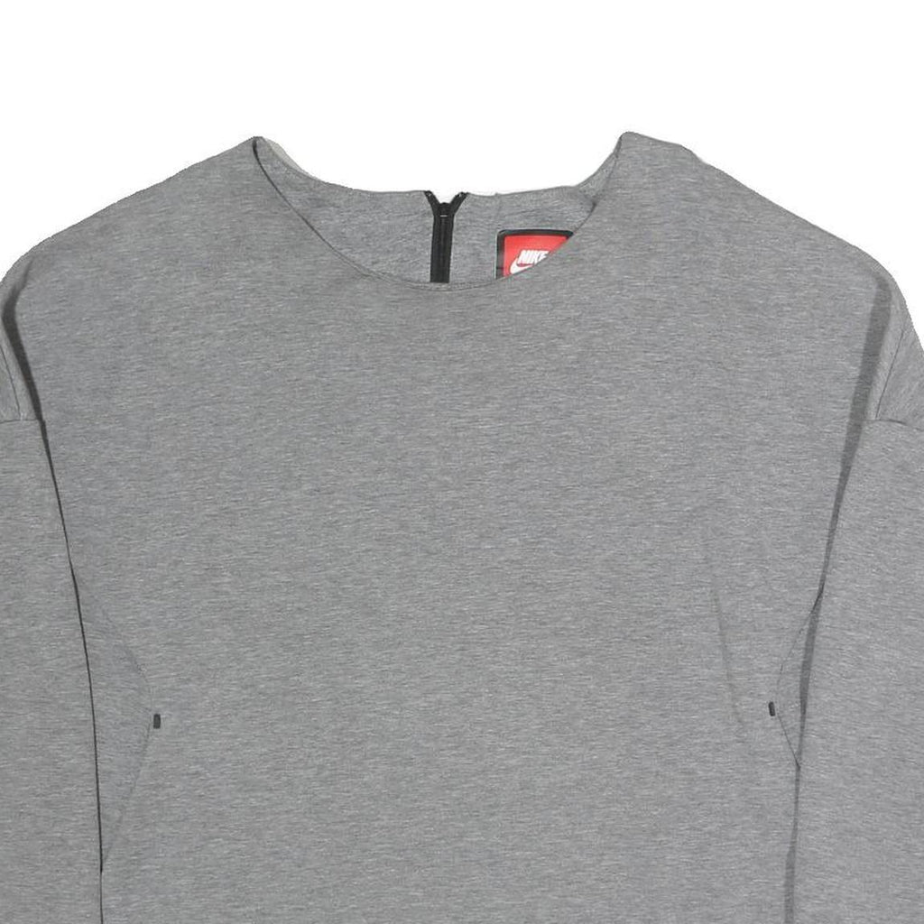 NIKE Womens Grey Sweatshirt Crew Neck L Cotton Blend Pullover Zip Back