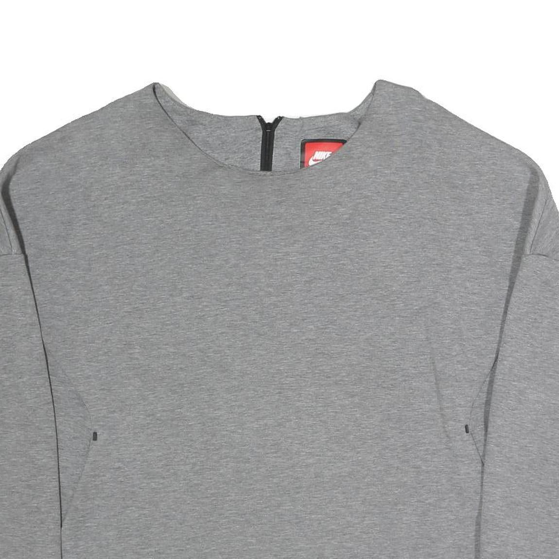 NIKE Womens Grey Sweatshirt Crew Neck L Cotton Blend Pullover Zip Back