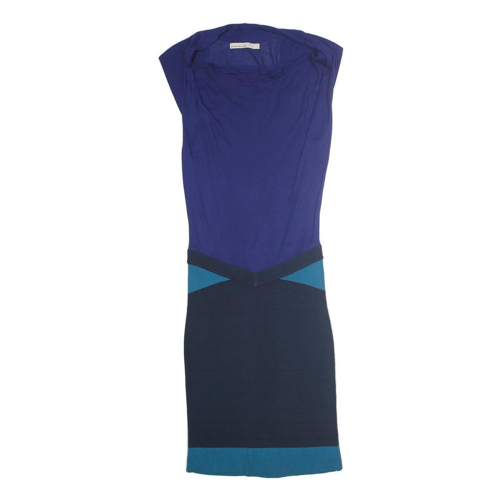 KAREN MILLEN Womens Blue Navy Fit & Flare Cotton Blend Dress S Colourblock Knee