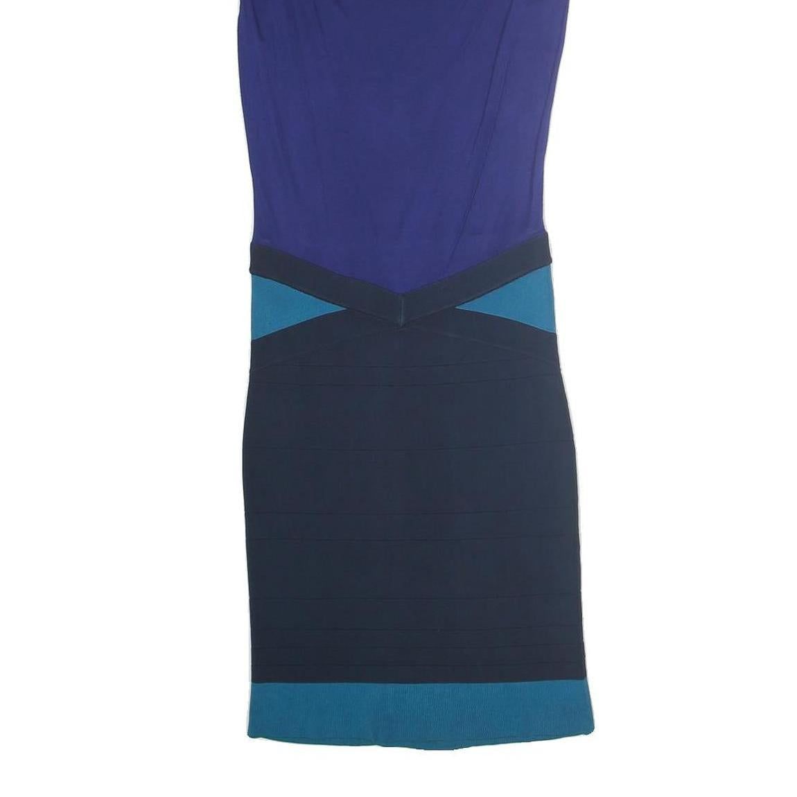 KAREN MILLEN Womens Blue Navy Fit & Flare Cotton Blend Dress S Colourblock Knee