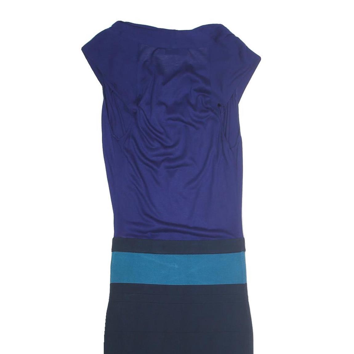 KAREN MILLEN Womens Blue Navy Fit & Flare Cotton Blend Dress S Colourblock Knee