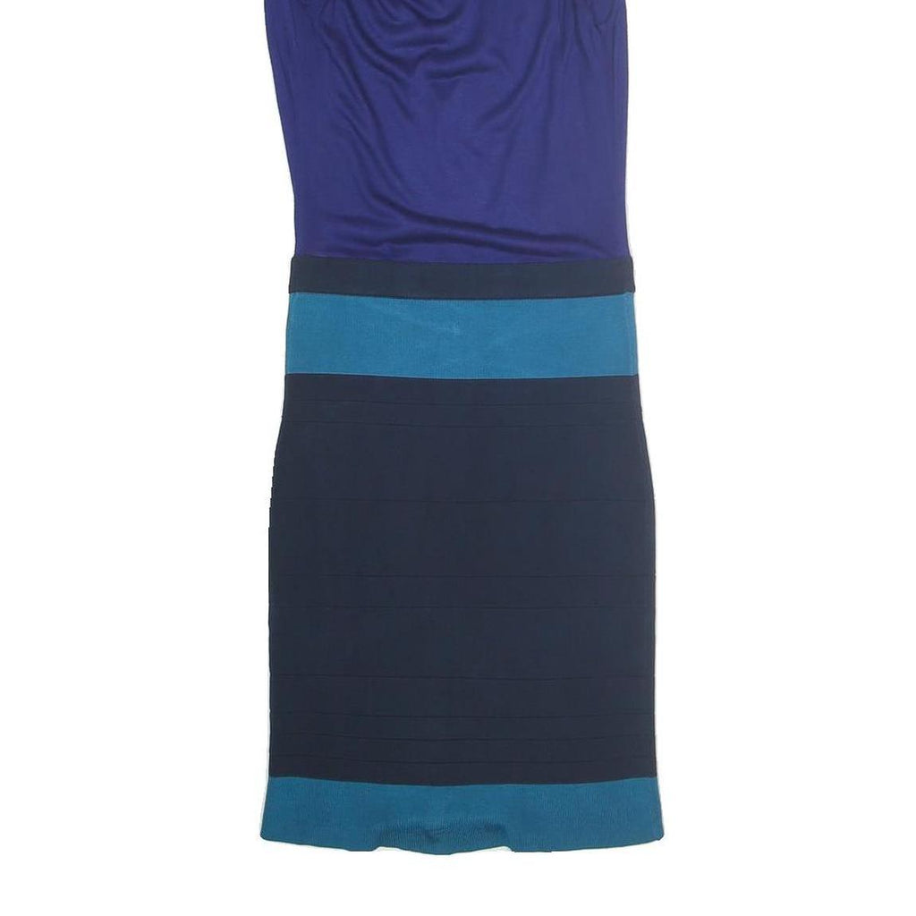 KAREN MILLEN Womens Blue Navy Fit & Flare Cotton Blend Dress S Colourblock Knee