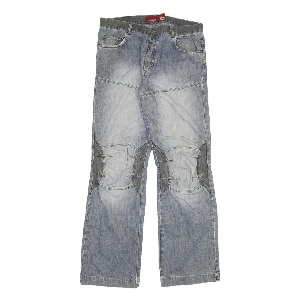 FISHBONE Mens Jeans Blue Regular Straight Denim Medium W36 L36 Button Cotton