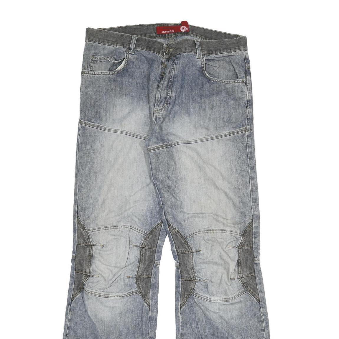 FISHBONE Mens Jeans Blue Regular Straight Denim Medium W36 L36 Button Cotton