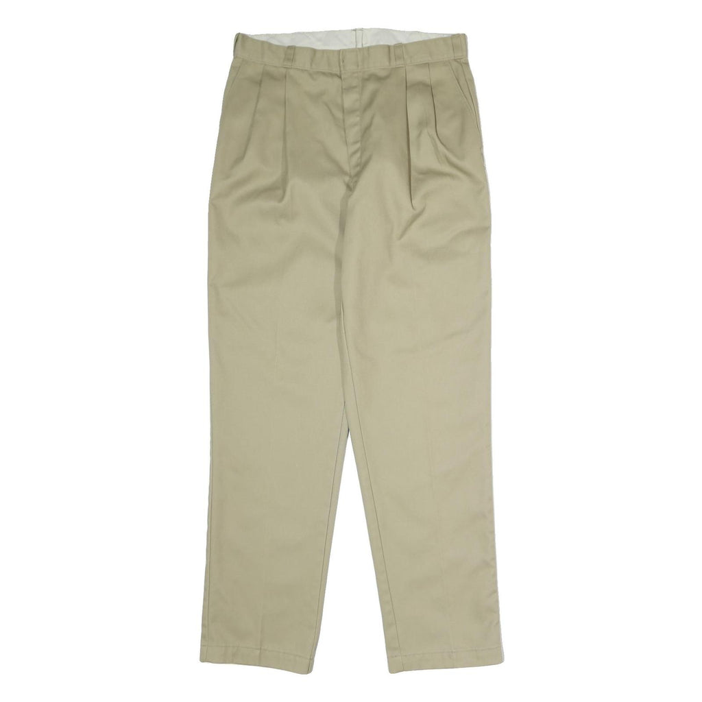 DICKIES Mens Polyester Blend Beige Classic Straight Trousers W36 L34 Workwear