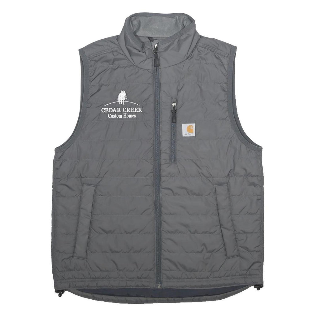 CARHARTT Mens Grey Nylon Quilted Gilet M Custom Homes Logo Zip Up Vest