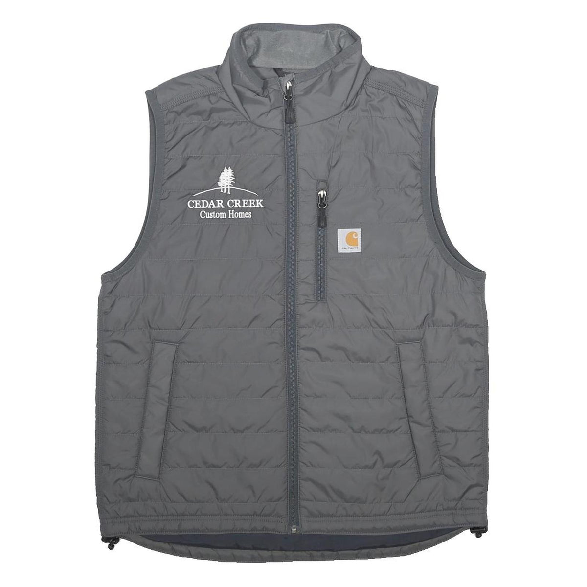 CARHARTT Mens Grey Nylon Quilted Gilet M Custom Homes Logo Zip Up Vest