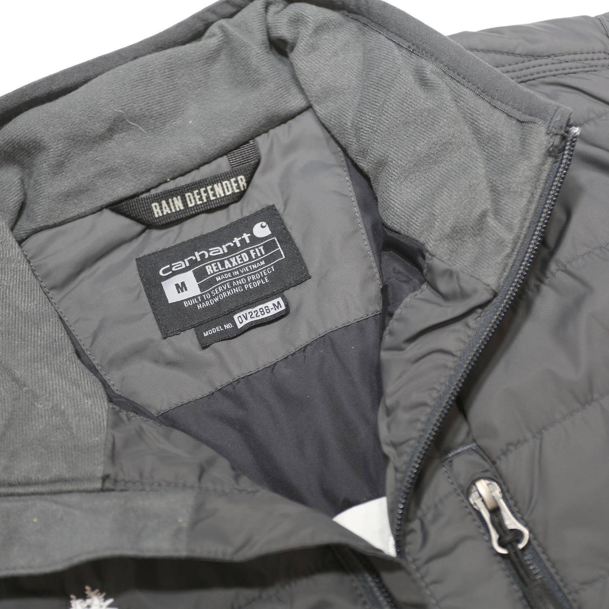 CARHARTT Mens Grey Nylon Quilted Gilet M Custom Homes Logo Zip Up Vest