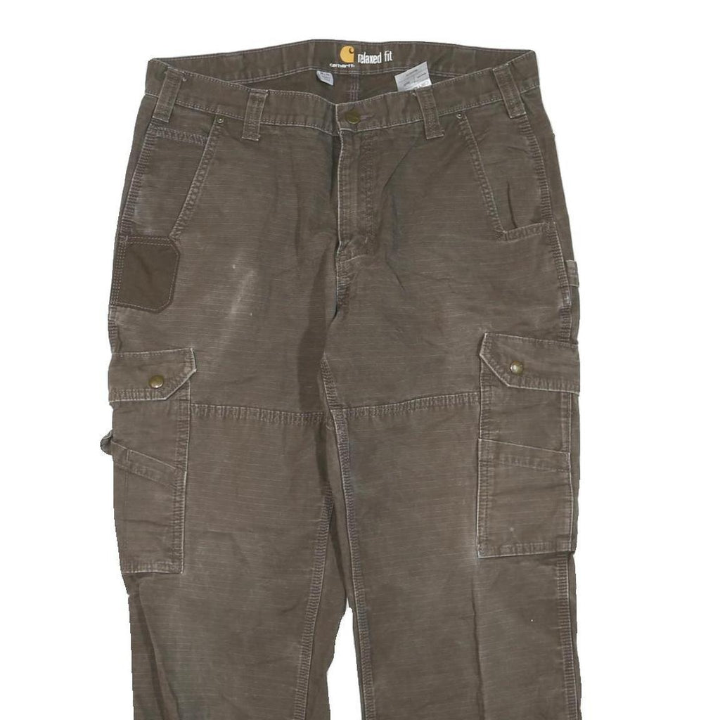 CARHARTT Mens Brown Regular Fit Straight Trousers Cotton Blend W36 L30 Workwear