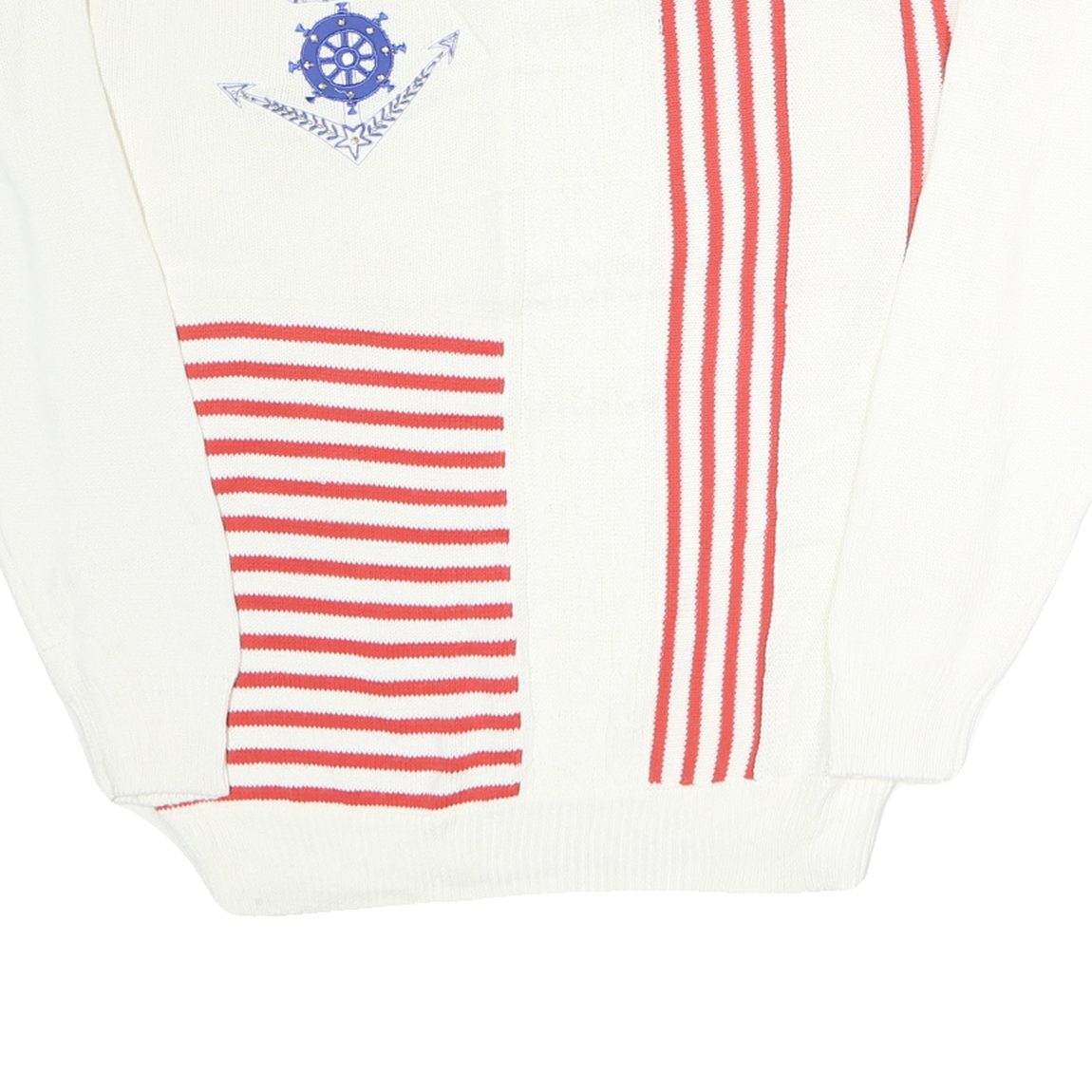 COLLLECTIONS Womens White & Red Nautical Patterned Wool Jumper Crew Neck Basic