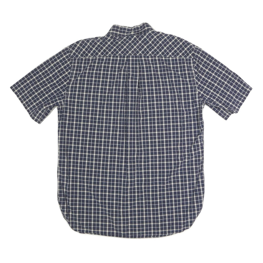 TOMMY HILFIGER Mens Blue Check Shirt L Button Down Collar Short Sleeve Cotton