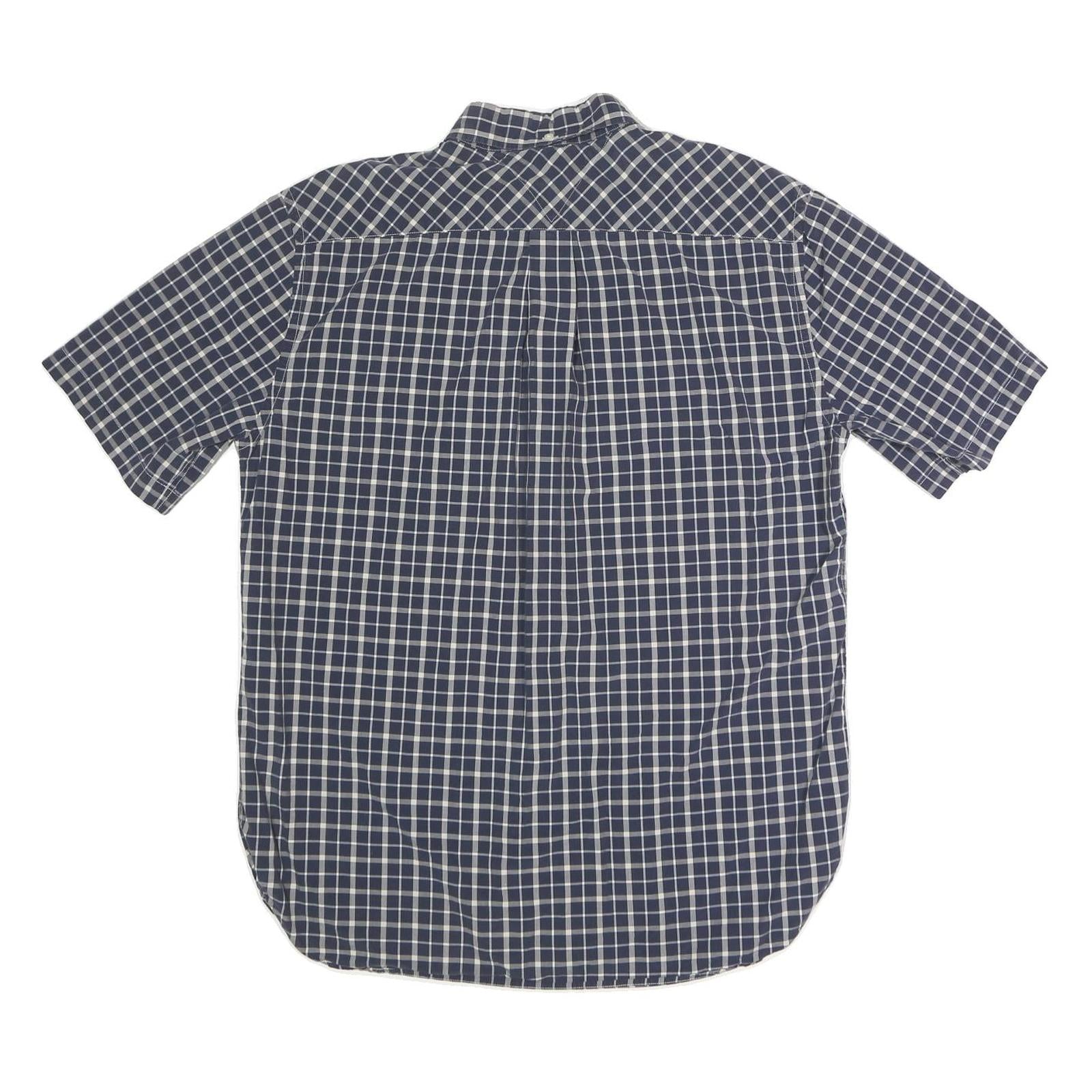 TOMMY HILFIGER Mens Blue Check Shirt L Button Down Collar Short Sleeve Cotton