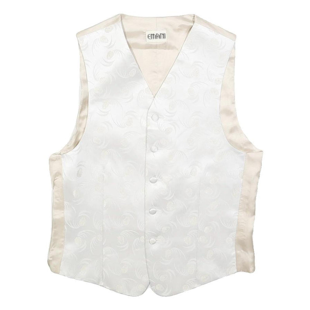 EMANI Mens Cream & White Button Jacket S Polyester Blend Plain Formal Waistcoat