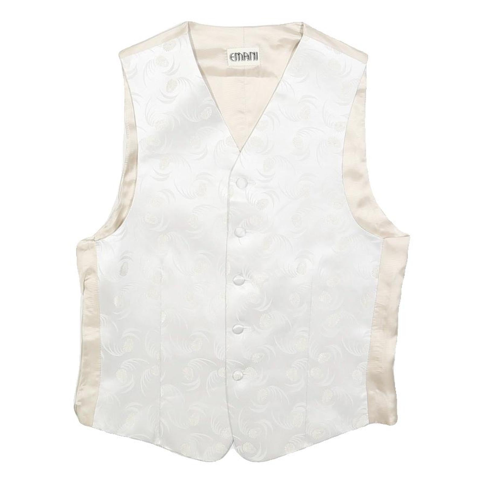 EMANI Mens Cream & White Button Jacket S Polyester Blend Plain Formal Waistcoat