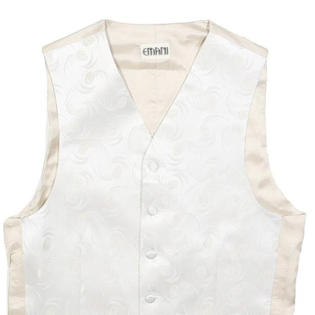 EMANI Mens Cream & White Button Jacket S Polyester Blend Plain Formal Waistcoat