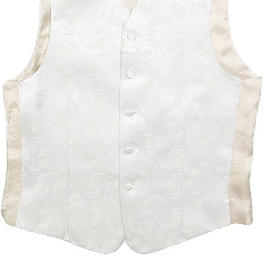 EMANI Mens Cream & White Button Jacket S Polyester Blend Plain Formal Waistcoat