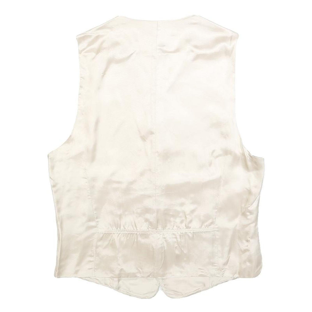 EMANI Mens Cream & White Button Jacket S Polyester Blend Plain Formal Waistcoat