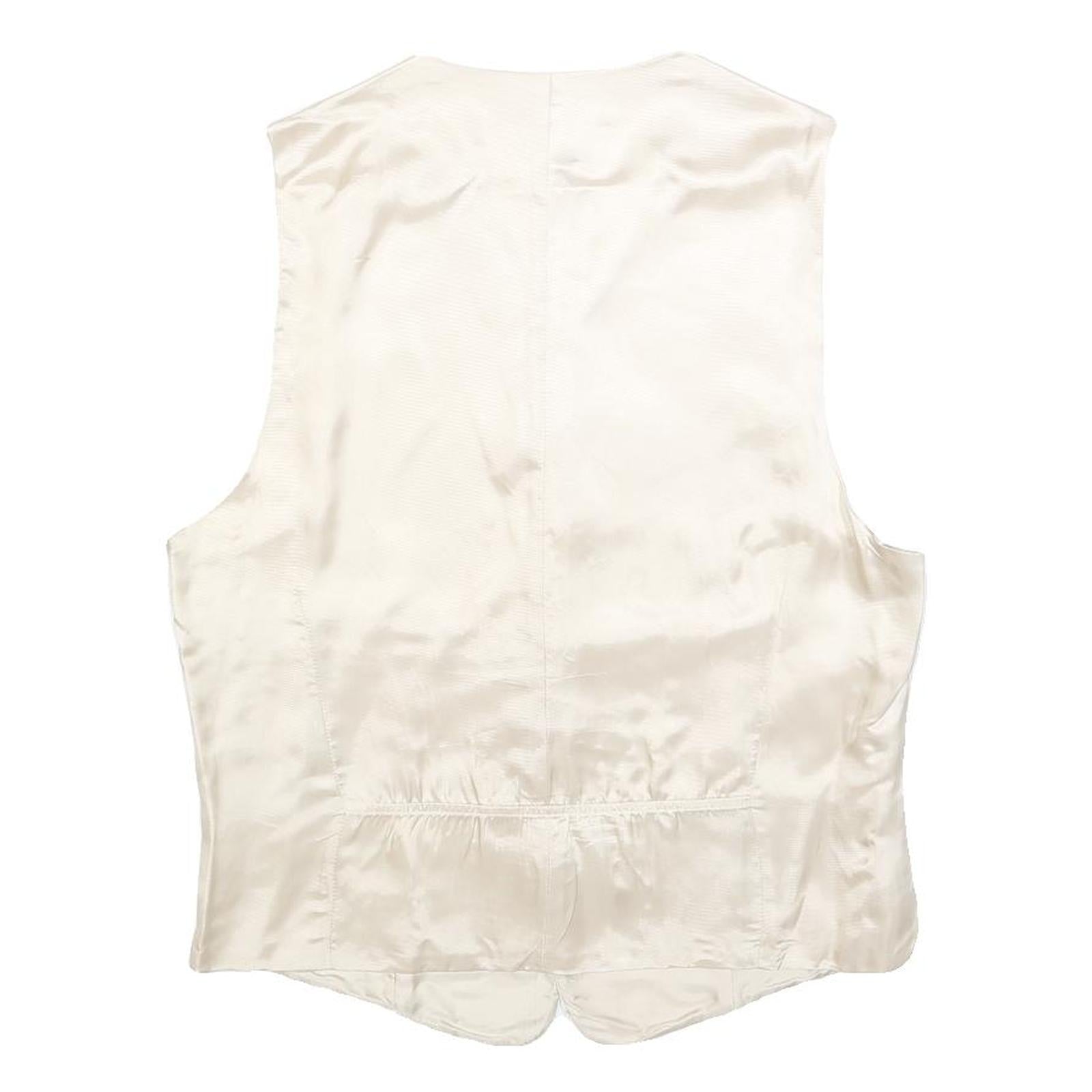 EMANI Mens Cream & White Button Jacket S Polyester Blend Plain Formal Waistcoat