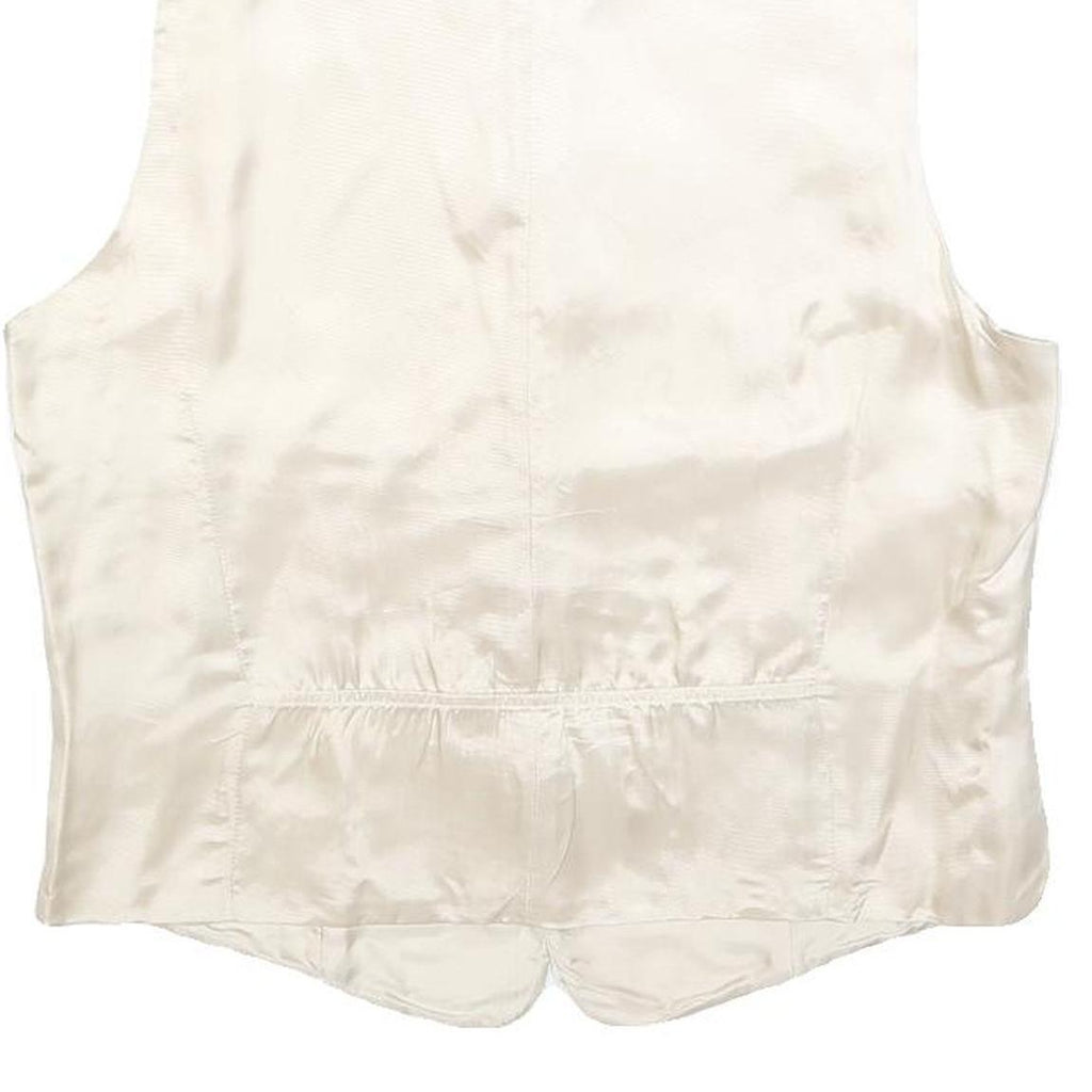 EMANI Mens Cream & White Button Jacket S Polyester Blend Plain Formal Waistcoat