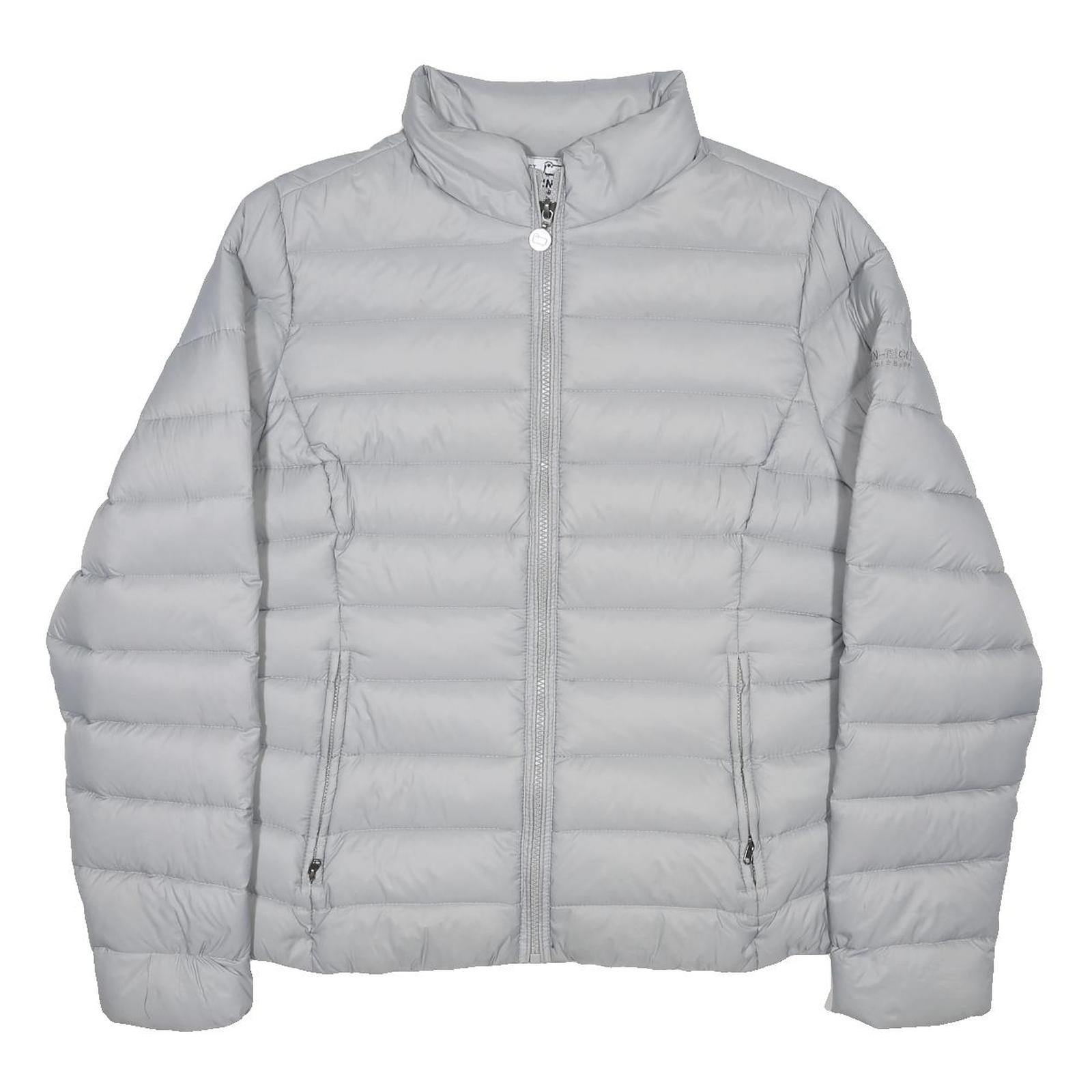 WOOLRICH Womens Grey Nylon Puffer Jacket L Lightweight Zip Outdoor Winter