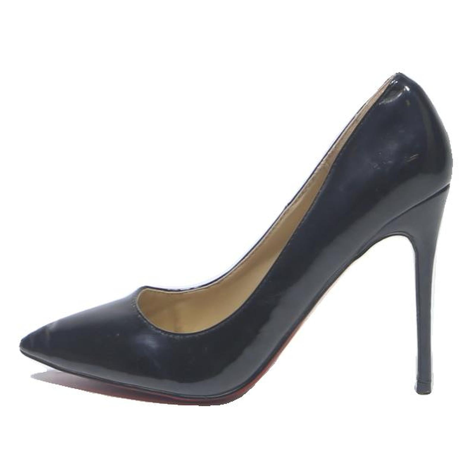 CHRISTIAN LOUBOUTIN Classic Womens Black Synthetic Pointed Toe High Heel UK 4
