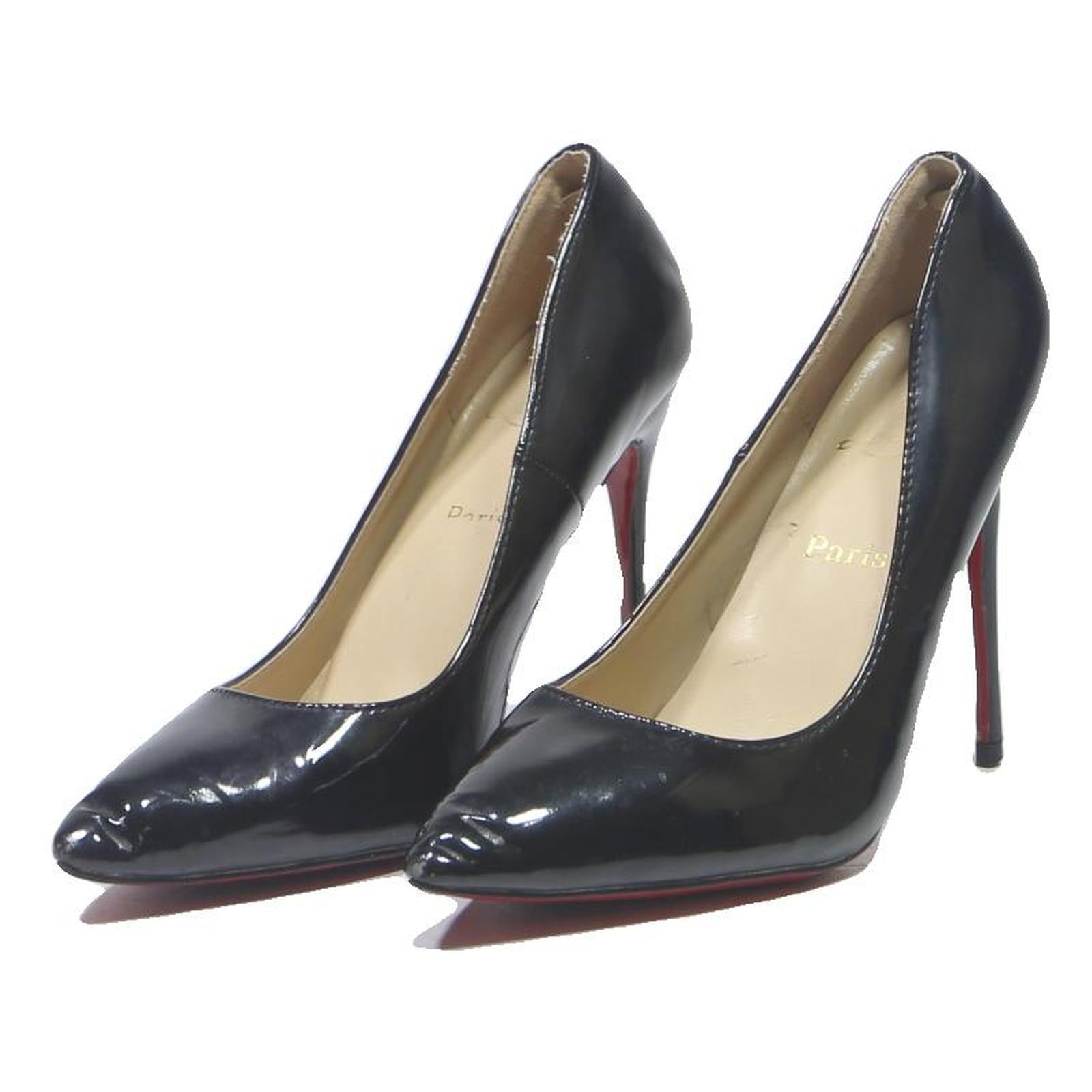 CHRISTIAN LOUBOUTIN Classic Womens Black Synthetic Pointed Toe High Heel UK 4
