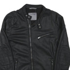 ZARA MAN Mens Black Faux Leather Biker Jacket XS Polyester Blend Zip Padded