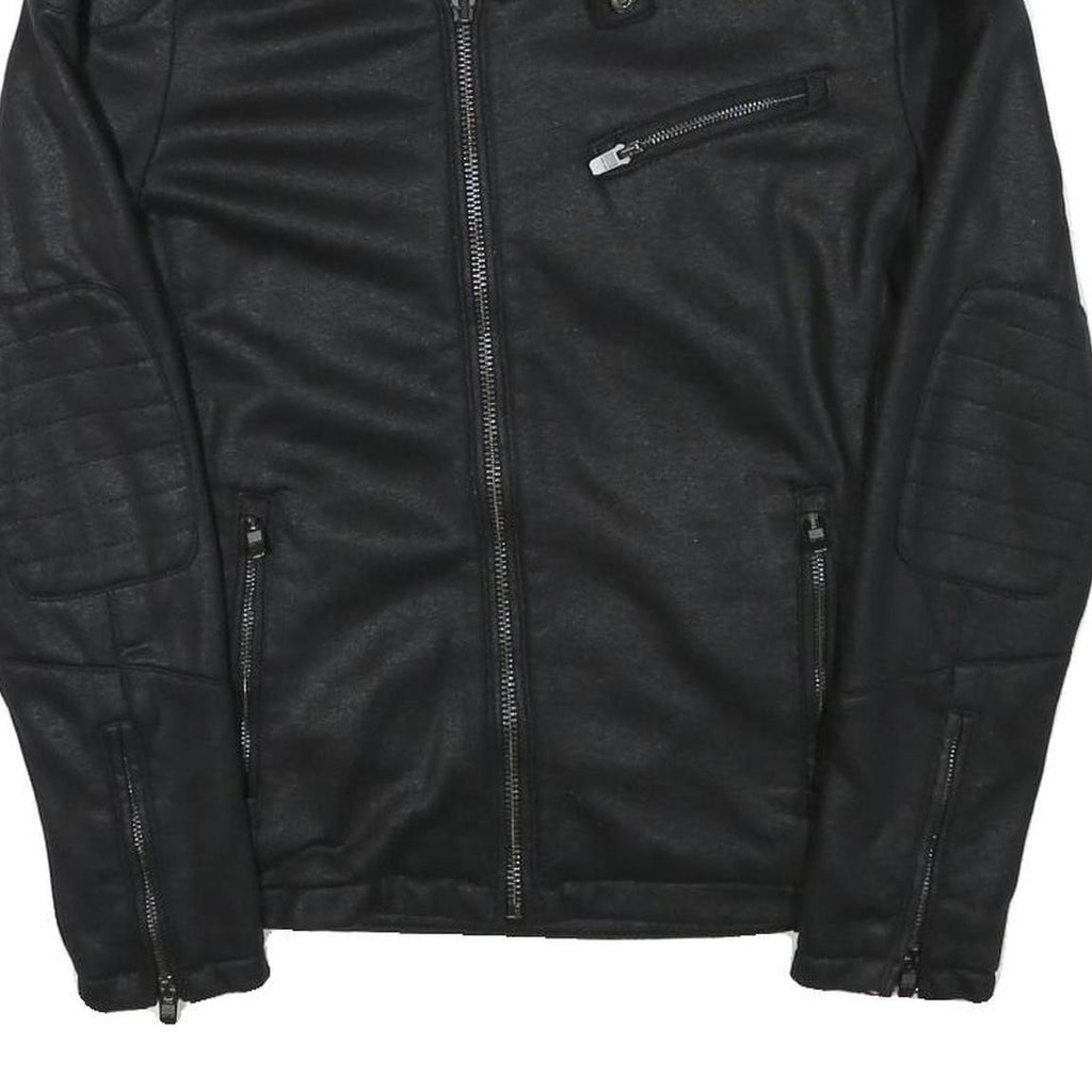 ZARA MAN Mens Black Faux Leather Biker Jacket XS Polyester Blend Zip Padded