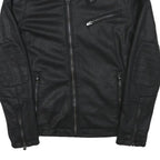 ZARA MAN Mens Black Faux Leather Biker Jacket XS Polyester Blend Zip Padded