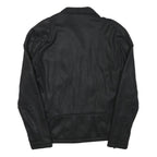 ZARA MAN Mens Black Faux Leather Biker Jacket XS Polyester Blend Zip Padded