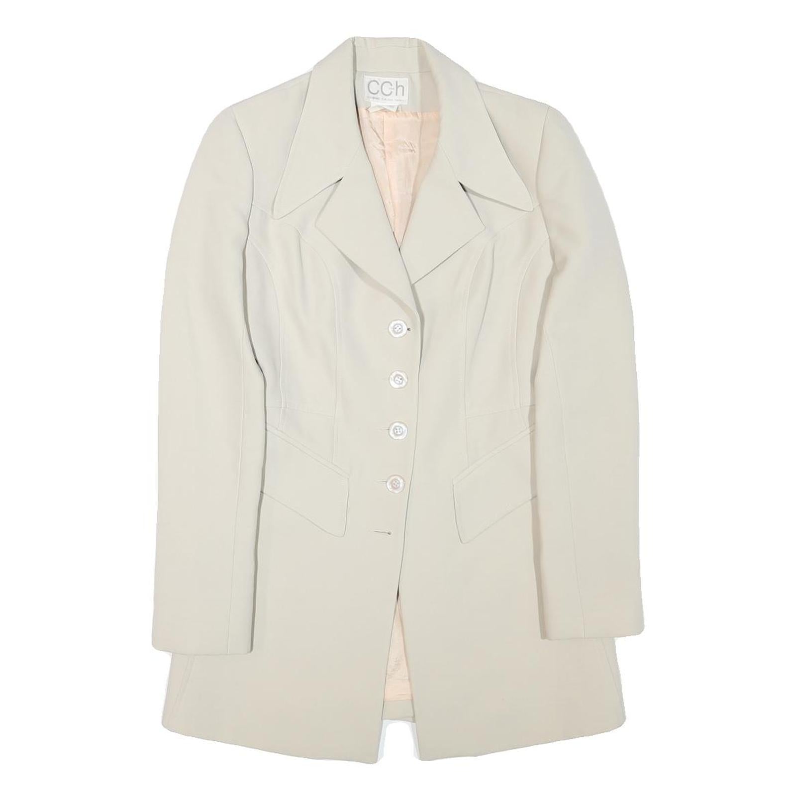 CCH Womens Cream Button Jacket XS Polyester Blend Tailored Plain Lightweight