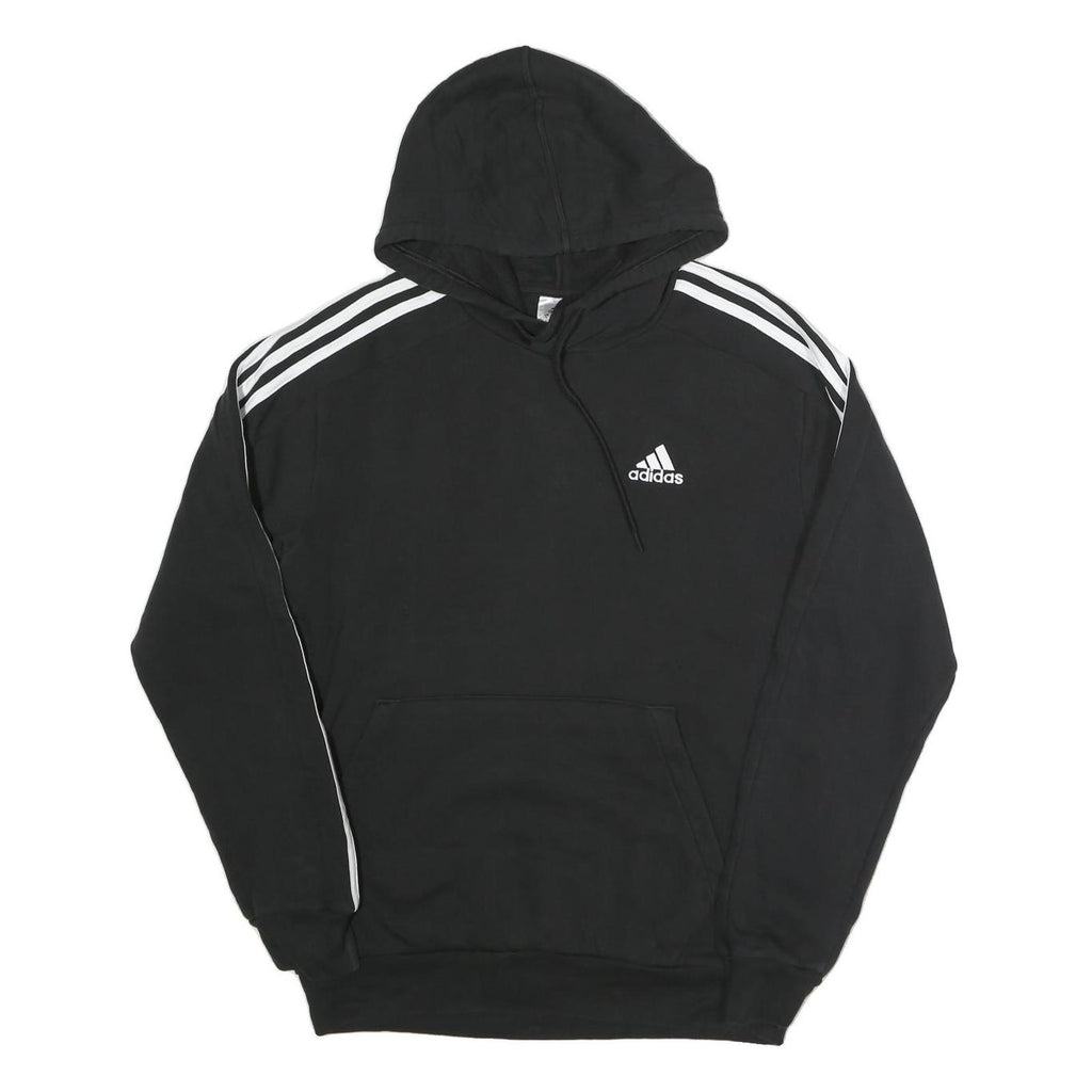 ADIDAS Mens Black Hoodie S Cotton Blend Pullover Logo Striped Sport Casual