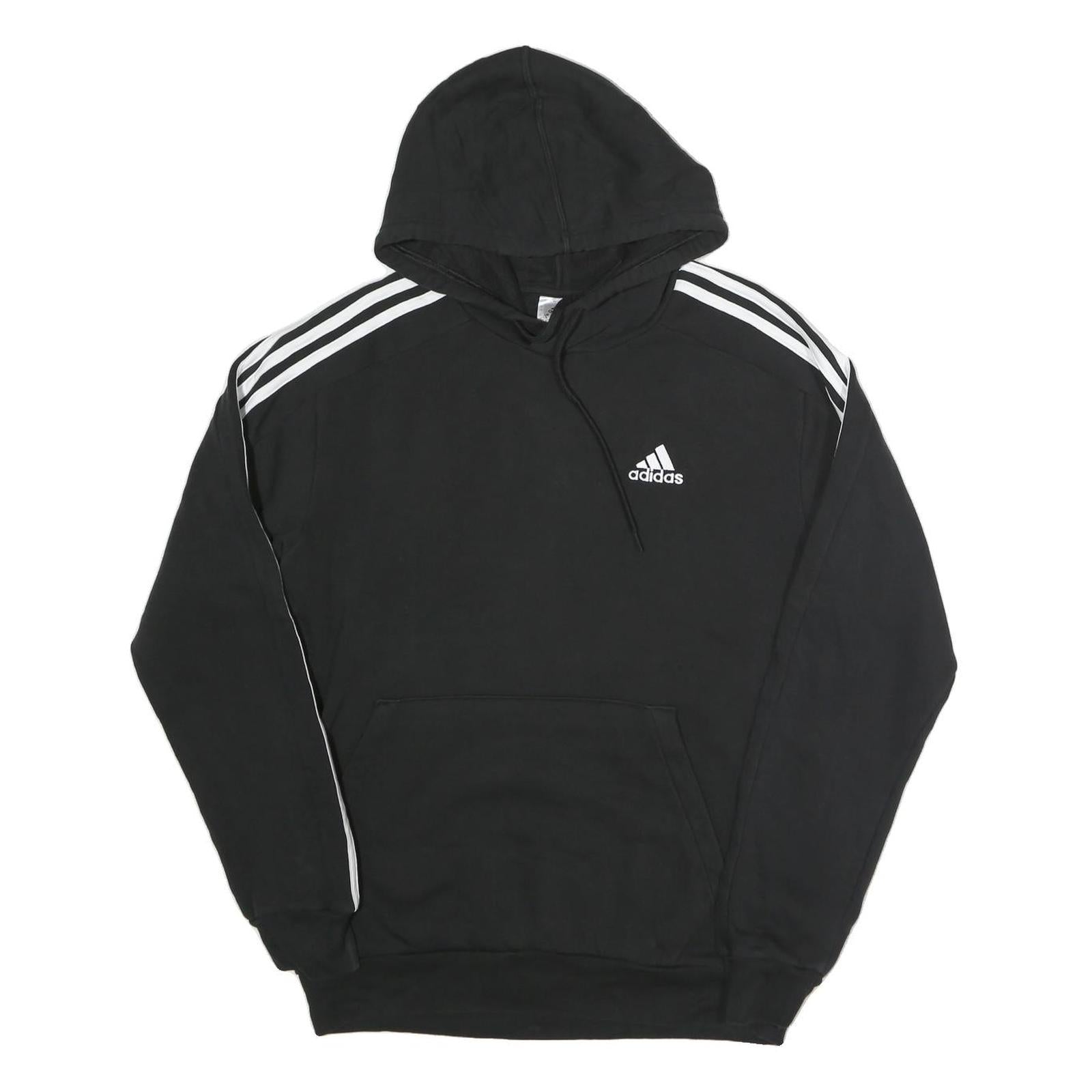 ADIDAS Mens Black Hoodie S Cotton Blend Pullover Logo Striped Sport Casual