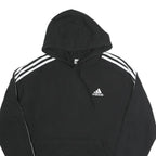 ADIDAS Mens Black Hoodie S Cotton Blend Pullover Logo Striped Sport Casual