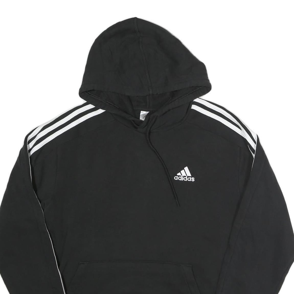 ADIDAS Mens Black Hoodie S Cotton Blend Pullover Logo Striped Sport Casual